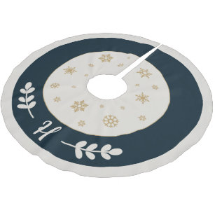 Blue with golden snowflakes and monogram brushed polyester tree skirt