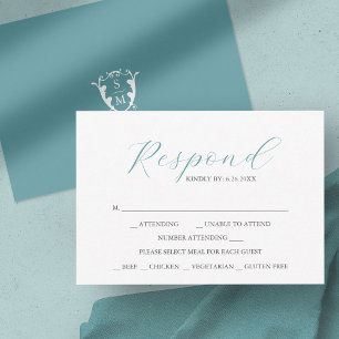 Blue with Meal Choice Monogram RSVP Cards