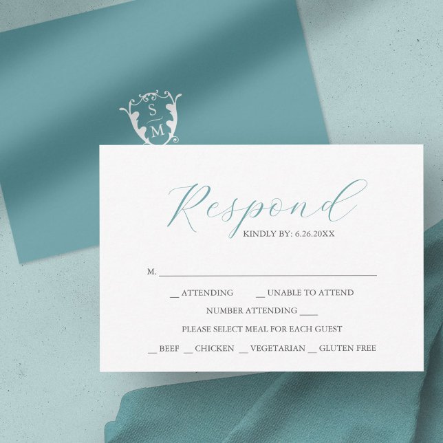 Blue with Meal Choice Monogram RSVP Cards (monogram wedding crest custom rsvp card)
