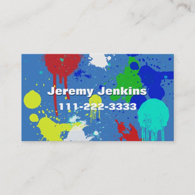 Blue with Paint Splashes Business Card (Front)