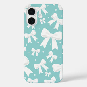 Blue With Pearls & White Bows Coquette  iPhone 16 Case