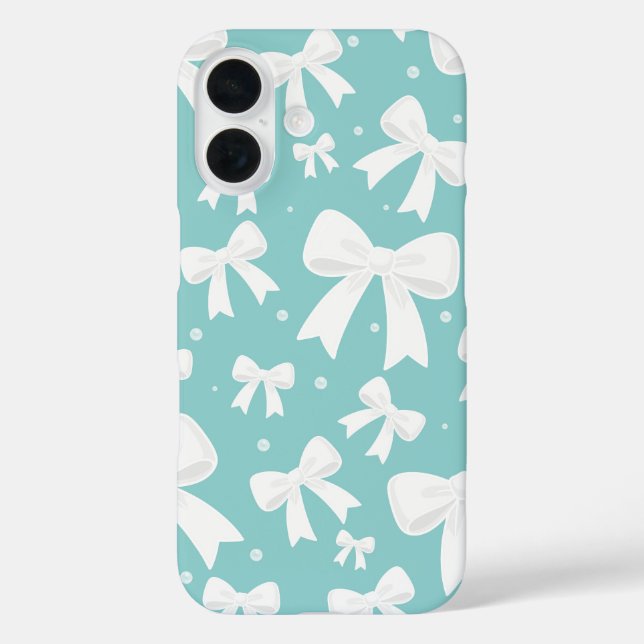 Blue With Pearls & White Bows Coquette  Case-Mate iPhone Case (Back)