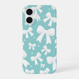 Blue With Pearls & White Bows Coquette iPhone 16 Case