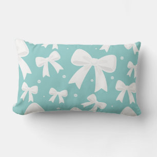 Blue With Pearls & White Bows Coquette  Lumbar Cushion
