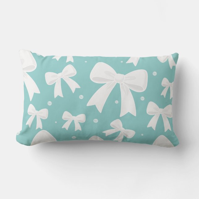 Blue With Pearls & White Bows Coquette  Lumbar Cushion (Front)