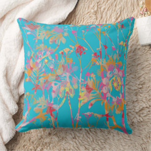 Blue with Psychedelic Flowers Cushion