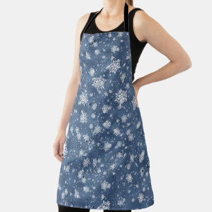 BLUE WITH SILVER WINTER SNOWFLAKES APRON