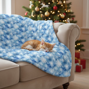 Blue with Snowflakes Watercolor Style Fleece Blanket