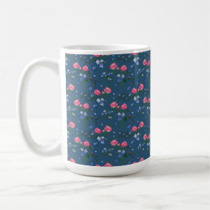 BLUE WITH TINY BLUE FLOWERS & PINK ROSES COFFEE MUG