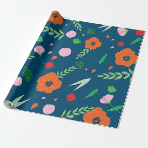 Blue with vibrant colour Flower Pattern Wrapping Paper