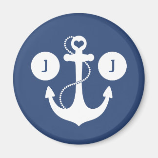 Blue with White Anchor Monogram Magnet