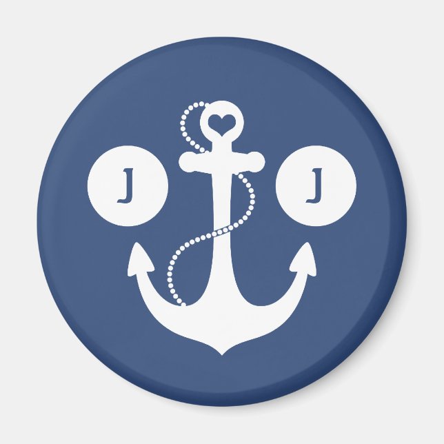 Blue with White Anchor Monogram Magnet (Front)