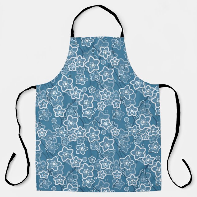 blue with white, blue, flowers, floral, rustic, fa apron (Front)