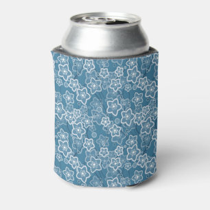 blue with white, blue, flowers, floral, rustic, fa can cooler