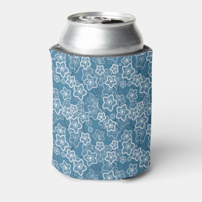 blue with white, blue, flowers, floral, rustic, fa can cooler (Can Back)
