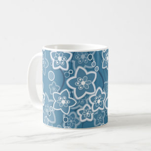 blue with white, blue, flowers, floral, rustic, fa coffee mug
