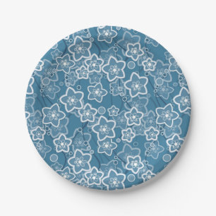 blue with white, blue, flowers, floral, rustic, fa paper plate