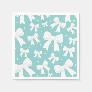 Blue With White Bows Coquette Bridal Shower Napkin
