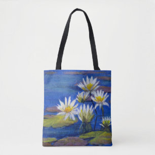 Blue with White Lily, Green with Pink Lily Tote Bag