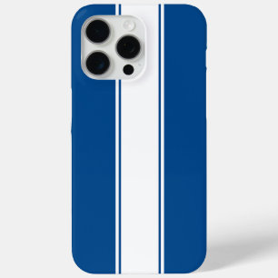 Blue with White Racing Stripe iPhone 15 Pro Max Case