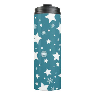 BLUE WITH WHITE STARS & SNOWFLAKES THERMAL TUMBLER