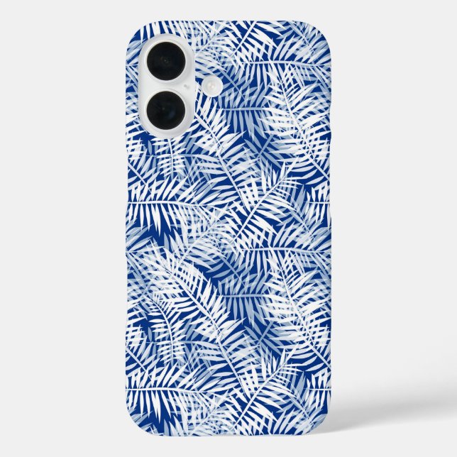 Blue with white tropical pattern Case-Mate iPhone case (Back)