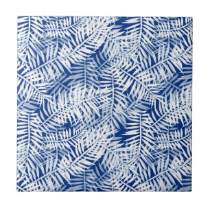 Blue with white tropical pattern ceramic tile