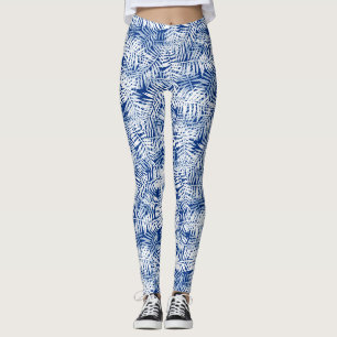 Blue with white tropical pattern leggings