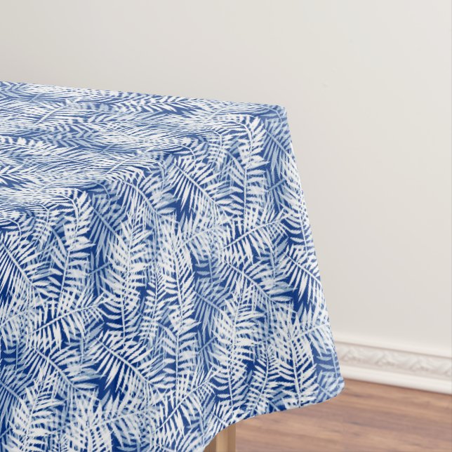 Blue with white tropical pattern tablecloth (In Situ)