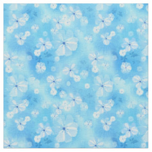 Blue with white watercolor flowers and petals fabric