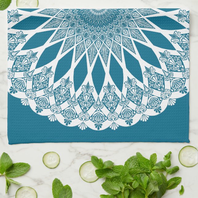 Blue Woad Tristyns Mandala Tea Towel (Folded)