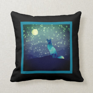 Blue Wolf Admiring Full Moon in the Mountains Cushion
