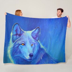 Blue Wolf Fleece Blankets   Unique Gifts