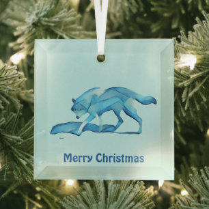 Blue Wolf Glass Ornament