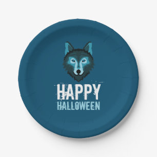 Blue Wolf, Happy Halloween Paper Plate