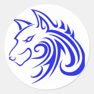 Blue Wolf Head Classic Round Sticker