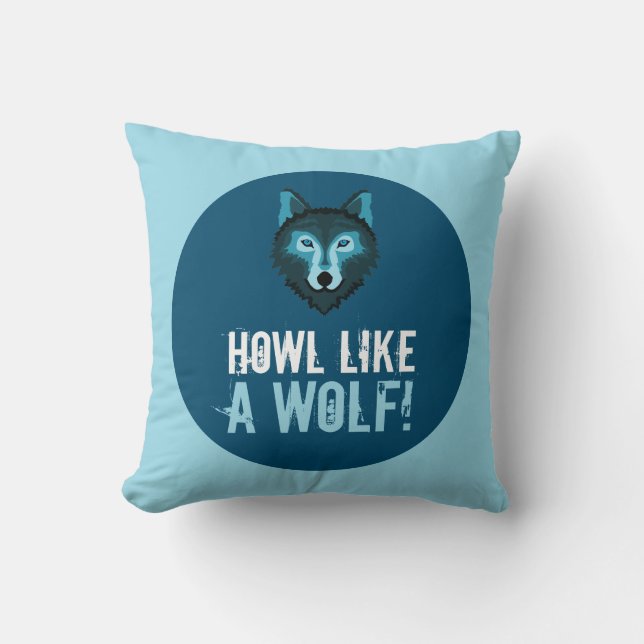 Blue Wolf, Howl Like a Wolf Cushion (Front)