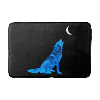 Blue Wolf Howling at Moon Bath Mat