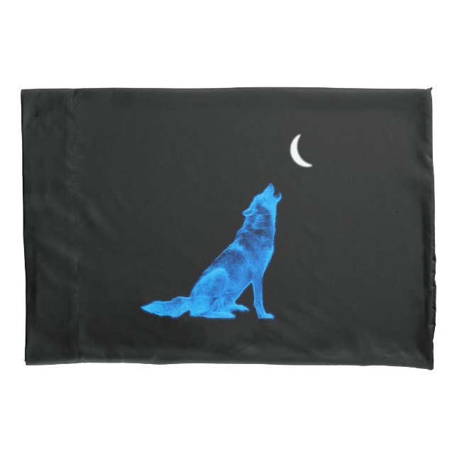 Blue Wolf Howling at Moon Pillowcase (Front)