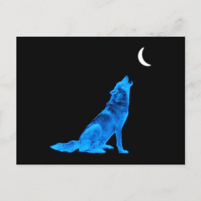 Blue Wolf Howling at Moon Postcard (Front)