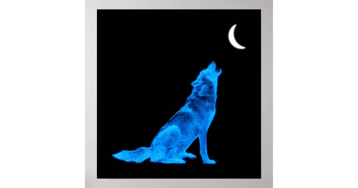 Blue Wolf Howling At Moon Poster Zazzle