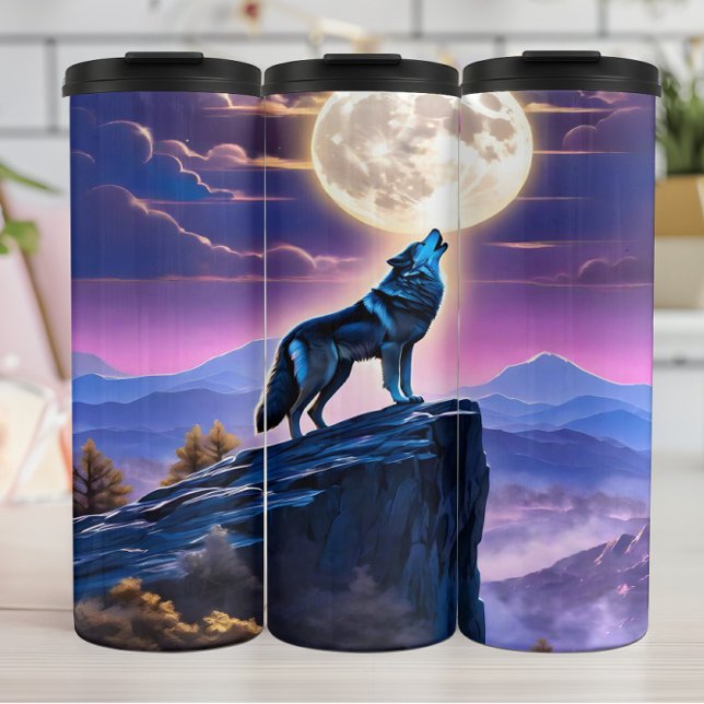 Blue Wolf Howls at Full Moon. Thermal Tumbler (Creator Uploaded)