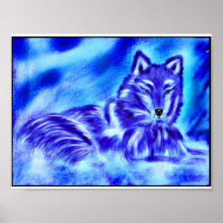 Blue wolf in the snow poster