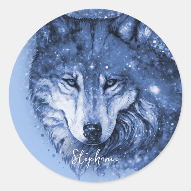 Blue Wolf Name Personalised Sticker (Front)