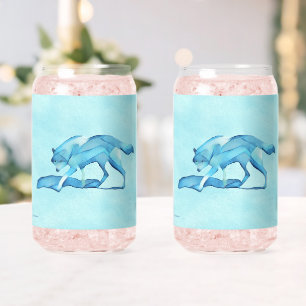Blue Wolf On Snow Can Glass