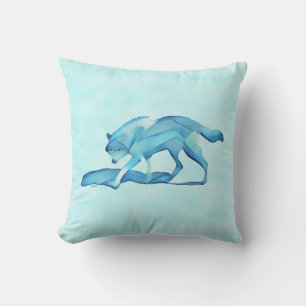 Blue Wolf On Snow Cushion