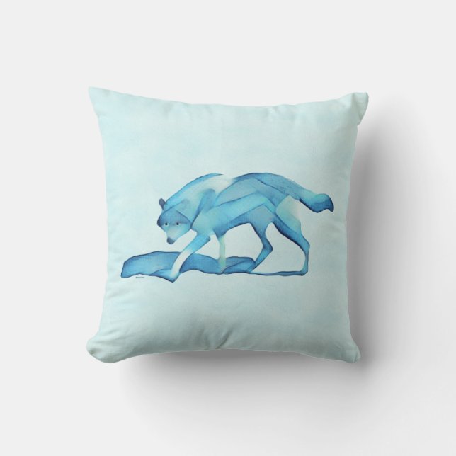 Blue Wolf On Snow Cushion (Front)