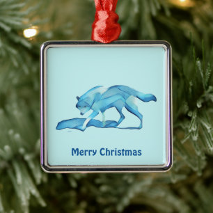 Blue Wolf On Snow Metal Ornament