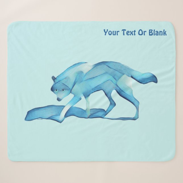 Blue Wolf On Snow Sherpa Blanket (Front (Horizontal))