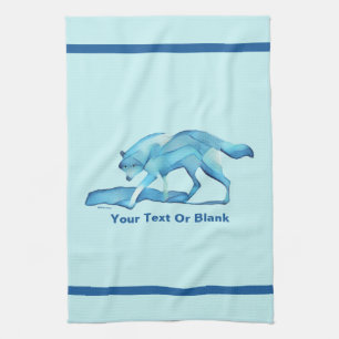 Blue Wolf On Snow Tea Towel